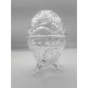 Fifth Avenue Crystal Alexandra 5" Egg Floral Cut Glass Footed Candy Dish Easter